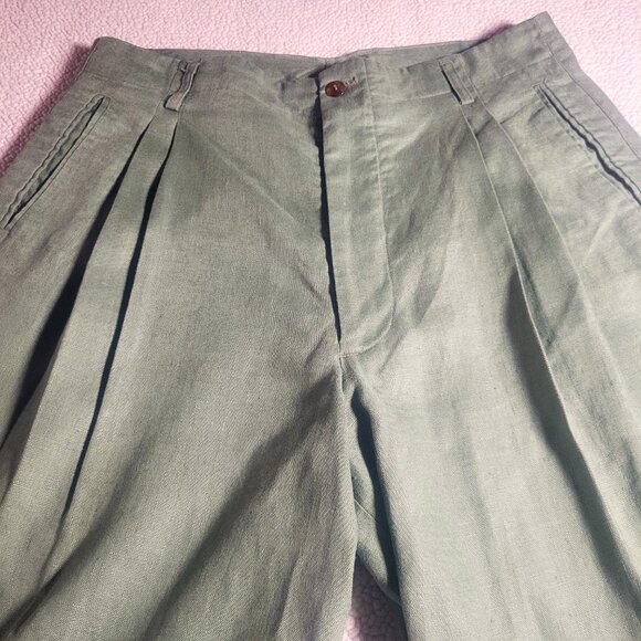 INDEX Linen Women's Wide Leg High-Waisted Pleated Sage Ankle Pant - Size 33/27 - Picture 10 of 15